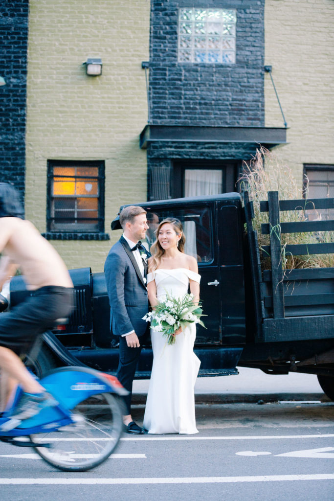Couple Wedding Portraits outside the Green Building in Brooklyn