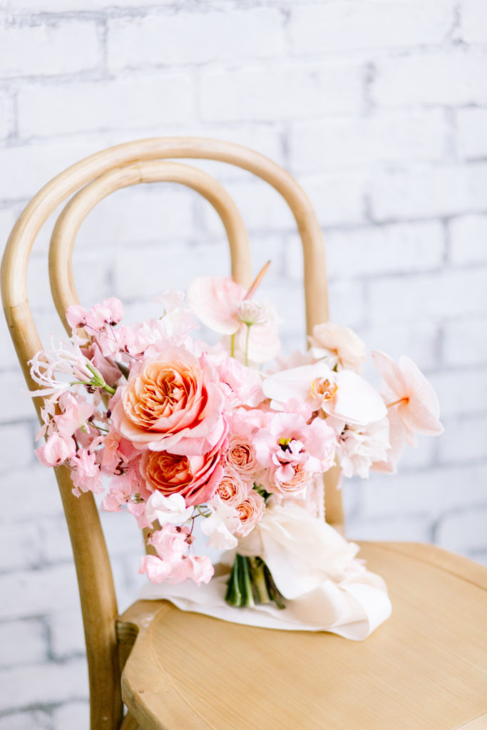 Hand Bouquet on wooden chair 
