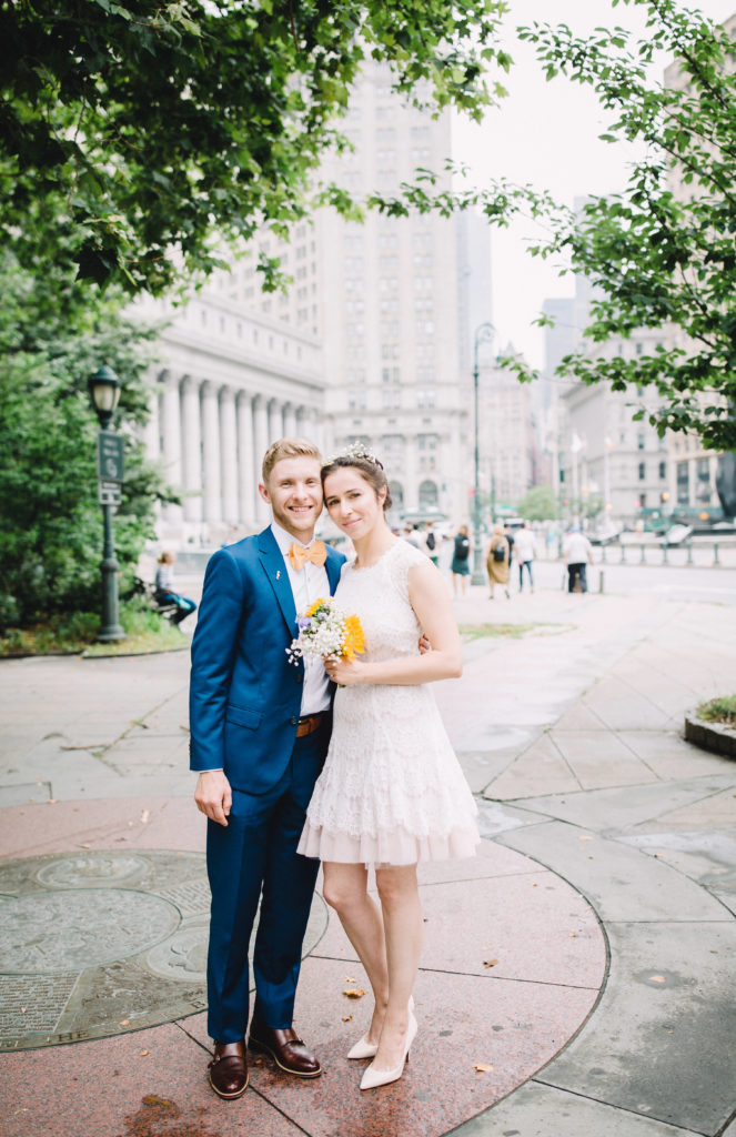 Couple after their First Look outside City Hall | Rebecca Ou Photography | NYC City Hall Weddings